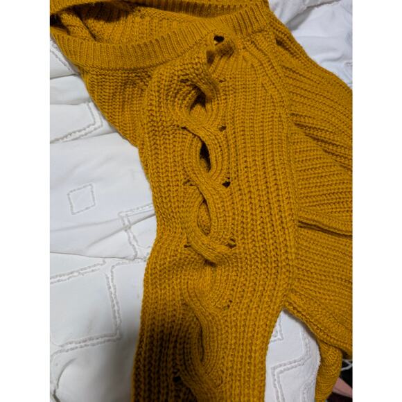 Rue21 Mustard Yellow Cable Knit Sweater Lace Up Sleeve Detail Pullover Medium - Picture 5 of 5